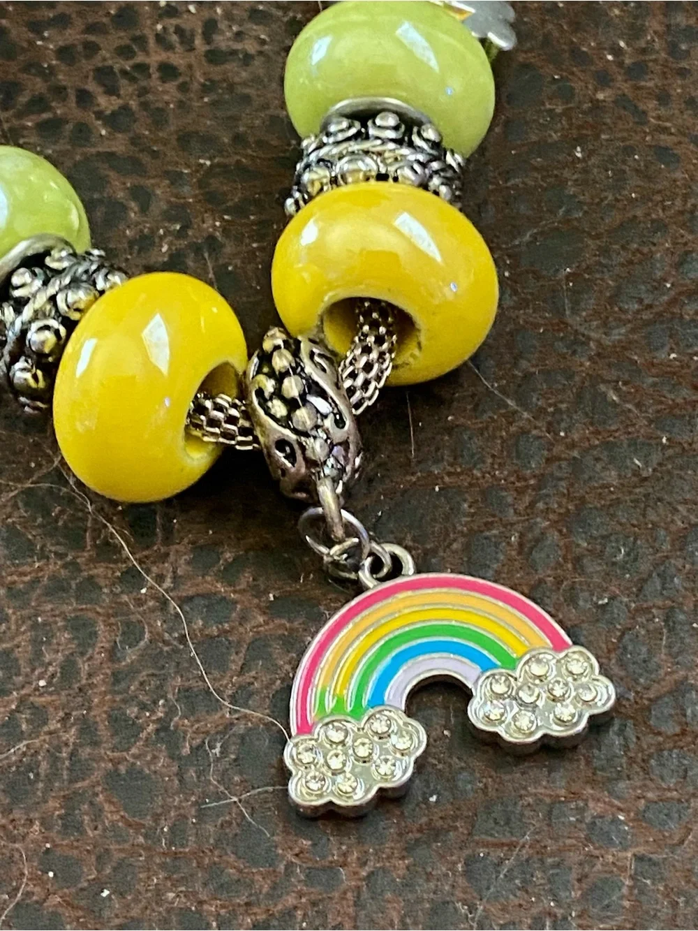 Kids Rainbow Charm Bracelet - Yellow & Lime Beads & pins